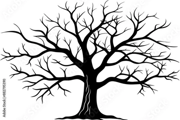 Fototapeta Dead Tree Silhouette Vector, Silhouette of a leafless tree, branches. Vector illustration