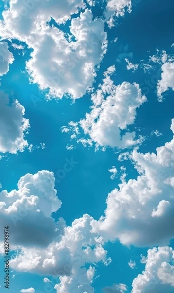 Fototapeta A beautiful blue sky with fluffy white clouds. AI.