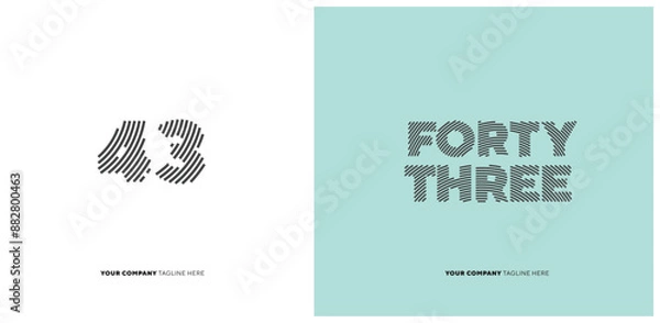 Obraz Number or Digit 43 forty three, with line effect editable vector.