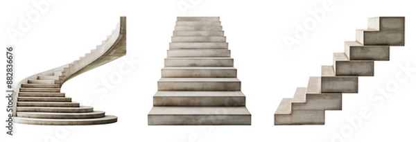 Fototapeta Collection of modern concrete/ cement staircase designs. Isolated on a transparent background.