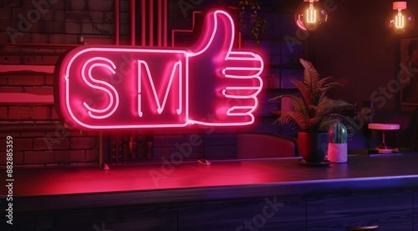 Obraz like symbol with sm written on it with pink led light in a office 
