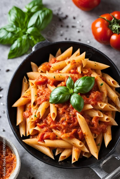 Fototapeta pasta with tomato sauce and basil