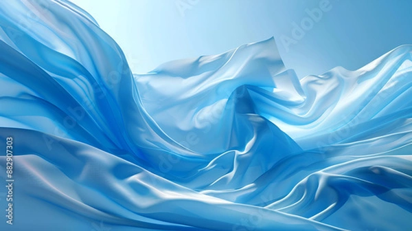 Fototapeta Clothes with a smooth surface,abstract blue background with smooth lines and waves,abstract background wallpaper showcases the texture of sky blue silk fabric