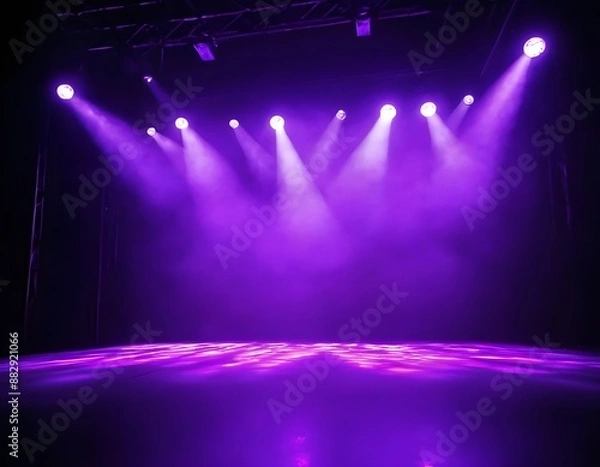 Fototapeta Empty Stage With Spotlights and Curtains Before a Performance