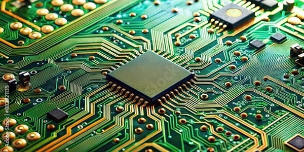 Fototapeta Close up view of a detailed circuit board, Technology, Electronics, Computer, Motherboard, Hardware, Components