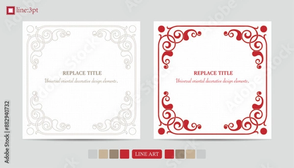 Obraz Elegant red scroll on certificate.Customizable header in decorative frame.Oriental patterns in universal design.