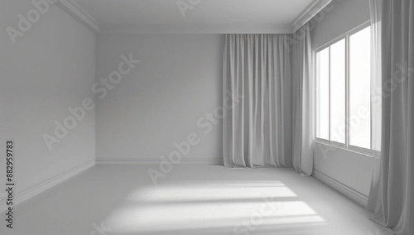 Fototapeta Empty Room with White Curtains and Window.