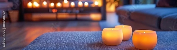 Fototapeta Ambient lighting in a cozy lounge, setting a relaxing mood close up, evening chill, ethereal, overlay, modern lounge backdrop
