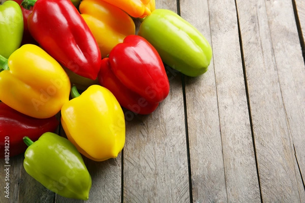 Obraz Colorful peppers on rustic wooden background