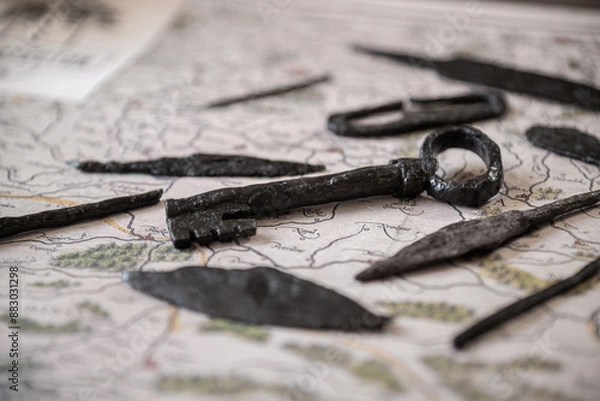 Fototapeta Old iron objects from the 1st-15th centuries.