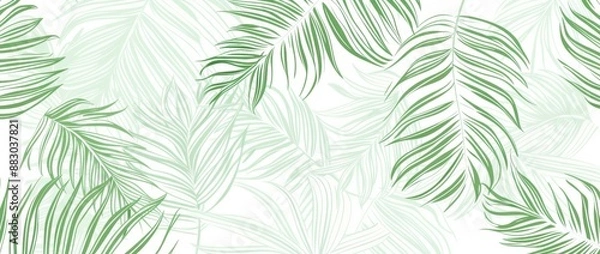Fototapeta Seamless pattern with mint green palm leaves on a white background