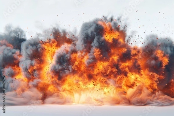 Fototapeta Fiery Explosion Against a White Sky