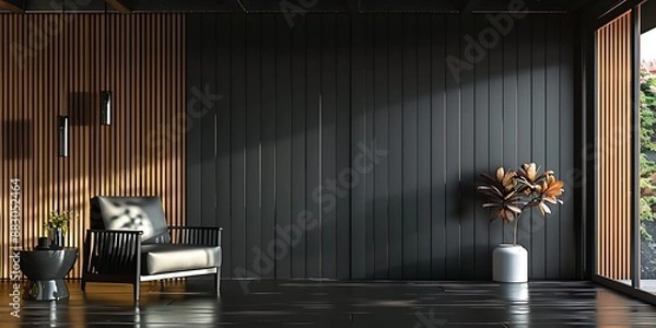 Obraz Modern dark home interior background, wall mock up, 3d render
