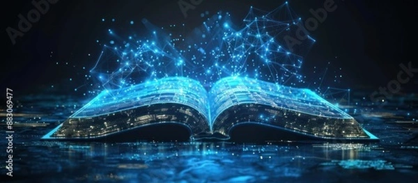 Fototapeta Glowing Open Book with Digital Particles