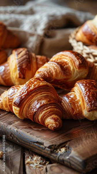 Fototapeta 
Appetizing croissants on wooden table close-up