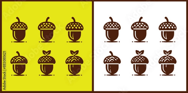 Fototapeta acorn icon set Oak nut Oak seed Oak apple collection Vector illustration