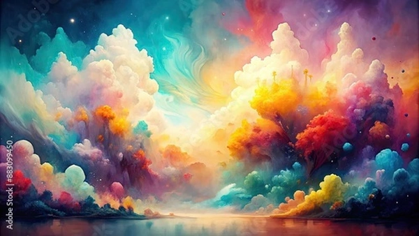Fototapeta Abstract watercolor background with surrealistic elements, watercolor, abstract, surrealism, painting, art
