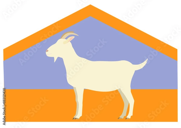 Obraz Cartoon-style illustration of a goat barn seen from the side