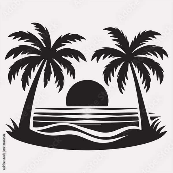 Fototapeta palm tree beach silhouette vector on a white background