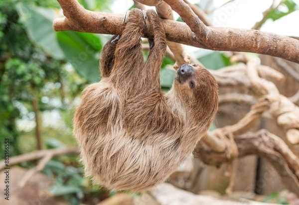 Fototapeta 木にぶら下がって眠るナマケモノ