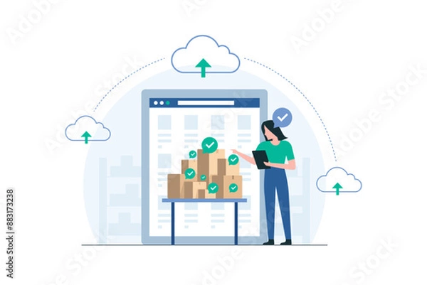 Fototapeta Warehouse Worker Organizing Inventory with Technology.