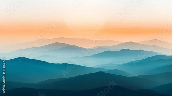 Fototapeta Stunning panoramic view of mountain silhouettes against a colorful sky during sunrise, showcasing nature's beauty and tranquility.