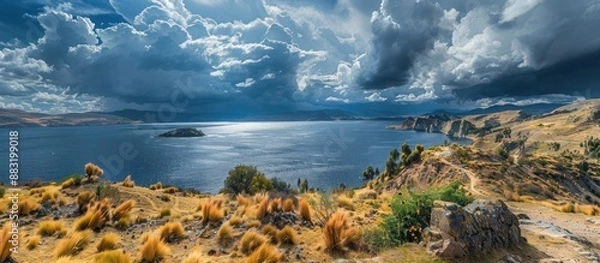Fototapeta Lake Titicaca Panorama Under Dramatic Sky