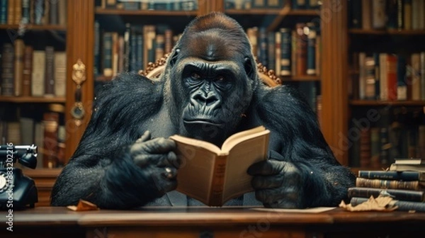 Obraz Gorilla reading a book