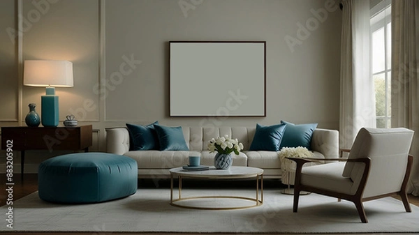 Obraz Modern living room interior mockup with a white frame, Modern interior design