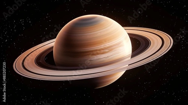 Obraz This image showcases Saturn with its iconic rings and atmospheric bands in the vast emptiness of space. The detailed view emphasizes the planet's natural beauty and structure.