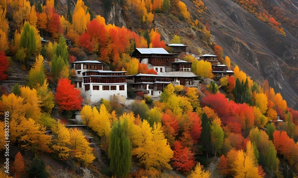 Fototapeta Perennial Beauty: Exploring the Colors of Pakistan's Hunza Autumn