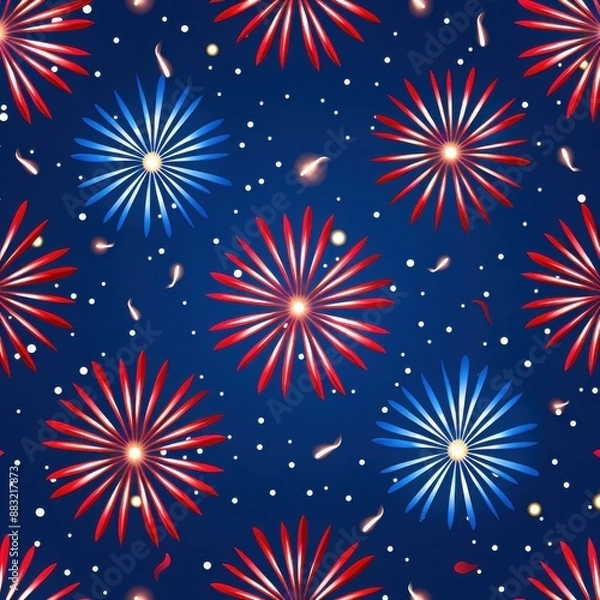 Fototapeta Colorful fireworks display on a blue night sky background