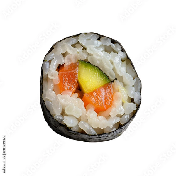 Obraz Isolated Top View of One Sushi Roll on Clear Background