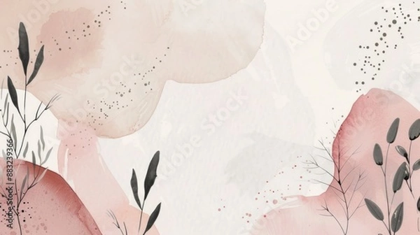 Fototapeta Minimalist texture, Boho Japandi style shapes and background, 2D Dusty Pink color on white background