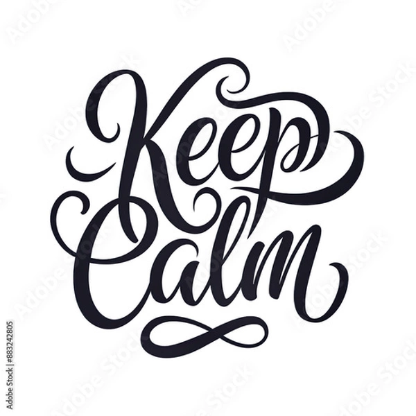 Fototapeta A simple design with the phrase Keep Calm written in a bold, calligraphic style in black against a white background. Generative AI