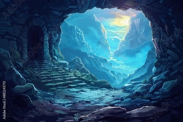 Obraz Mysterious cavern entrance bathed in ethereal sunlight