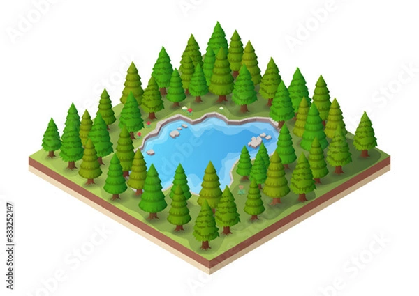 Fototapeta Isometric pine forest