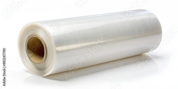 Fototapeta Roll of Clear Stretch Film, Isolated on White, Packaging Material, Plastic Wrap, Protection , stretch film, wrap
