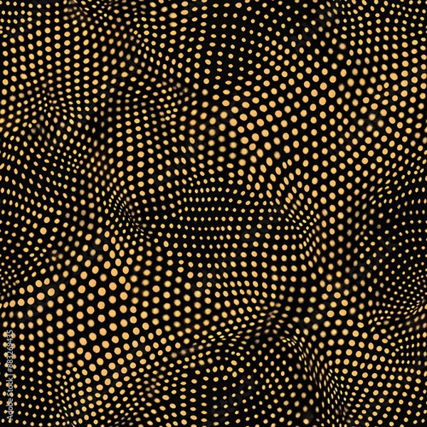 Fototapeta Waving seamless pattern with gold dots on black background