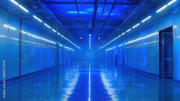 Fototapeta highly detailed image of a cold storage facility's large and wide interior, with copy space