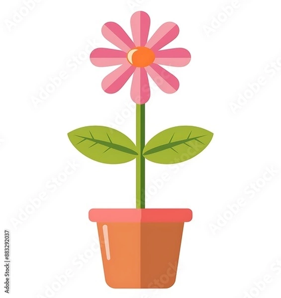 Fototapeta Flower in a pot icon flat style illustration on a white background, simple design, vector graphic with a simple color scheme, bold outline, flat design with simple shapes, 