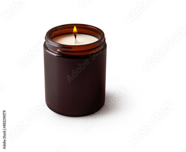 Fototapeta lit candle in brown jar with shadow isolated on transparent background