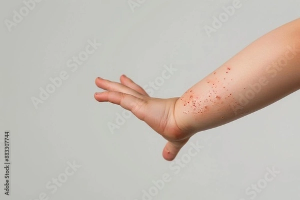 Obraz Children's hand with atopic dermatitis
Dermatitis, diathesis, allergy on the child's body.	