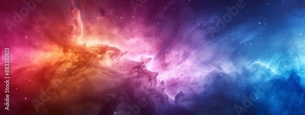 Fototapeta  An image of a vibrant cosmic expanse, teeming with numerous stars, presents a star cluster at its core, bathed in brilliant hues