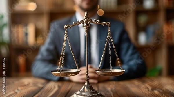 Fototapeta Lawyer with a scale of justice in the background, Lawyer, fair and balanced