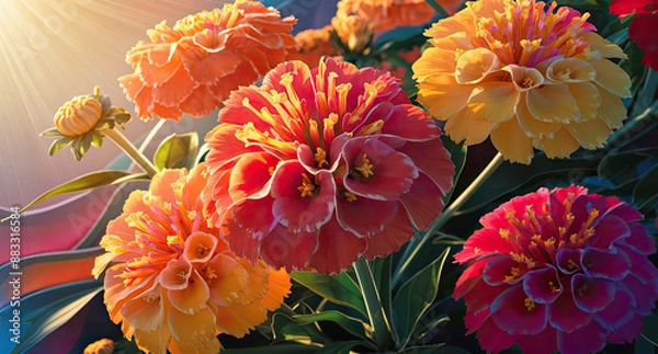 Fototapeta Colorful Lantanas flower with sun, Vibrant and colorful Lantana flower, Generative AI