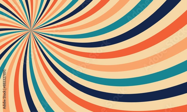 Fototapeta Colorful groovy 70s background. Sunburst retro vintage vector abstract backgrounds design