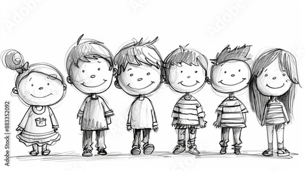 Fototapeta Smiling Children Line Up