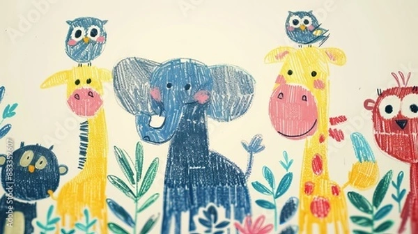 Obraz Crayon Drawing of Animals in a Jungle