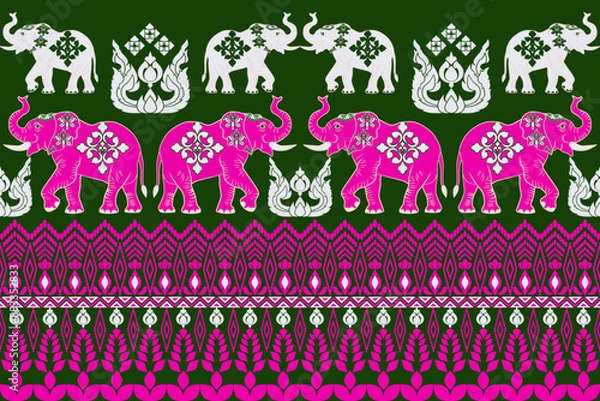 Fototapeta Native Asian elephant pattern fabric for skirts, shirts, fabric borders, blankets, carpets.